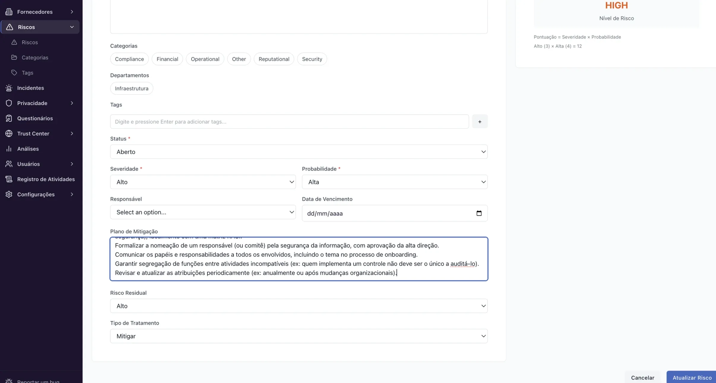 Riscos – Como cadastrar um risco manualmente