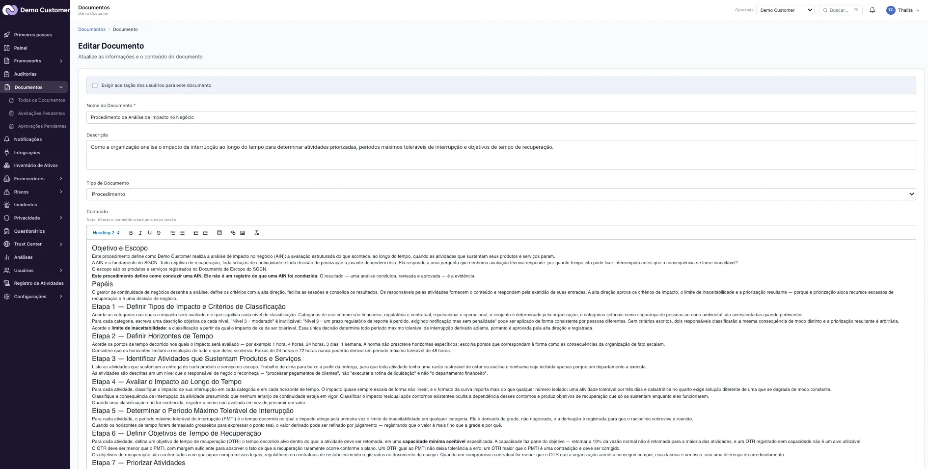Documentos – Editor, versões e arquivos