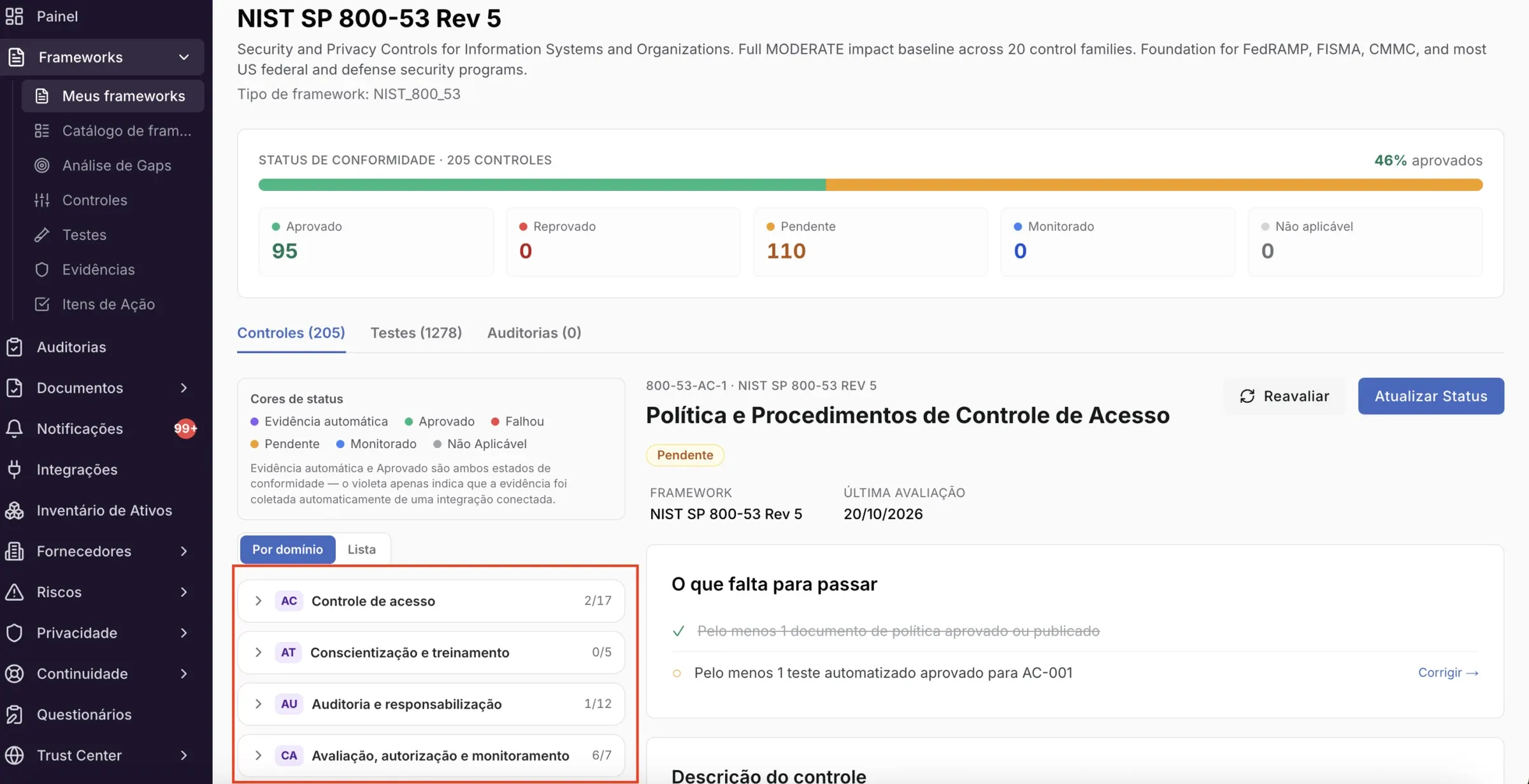Frameworks – NIST 800-53: o que a plataforma cobre