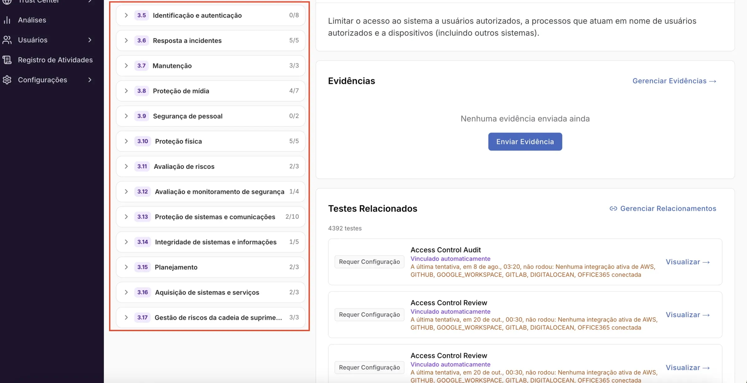 Frameworks – NIST 800-171: o que a plataforma cobre