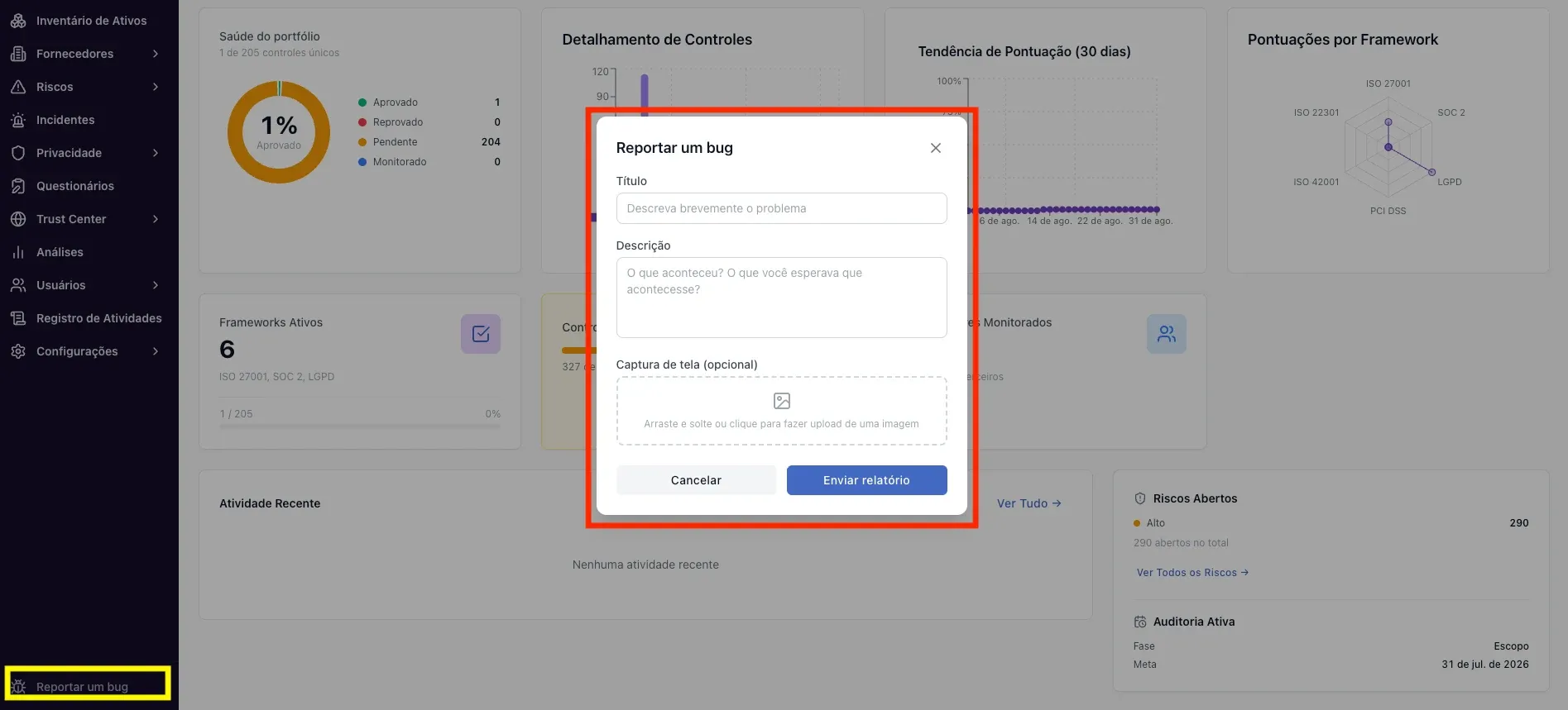 Plataforma – Como reportar um problema pelo botão de bug