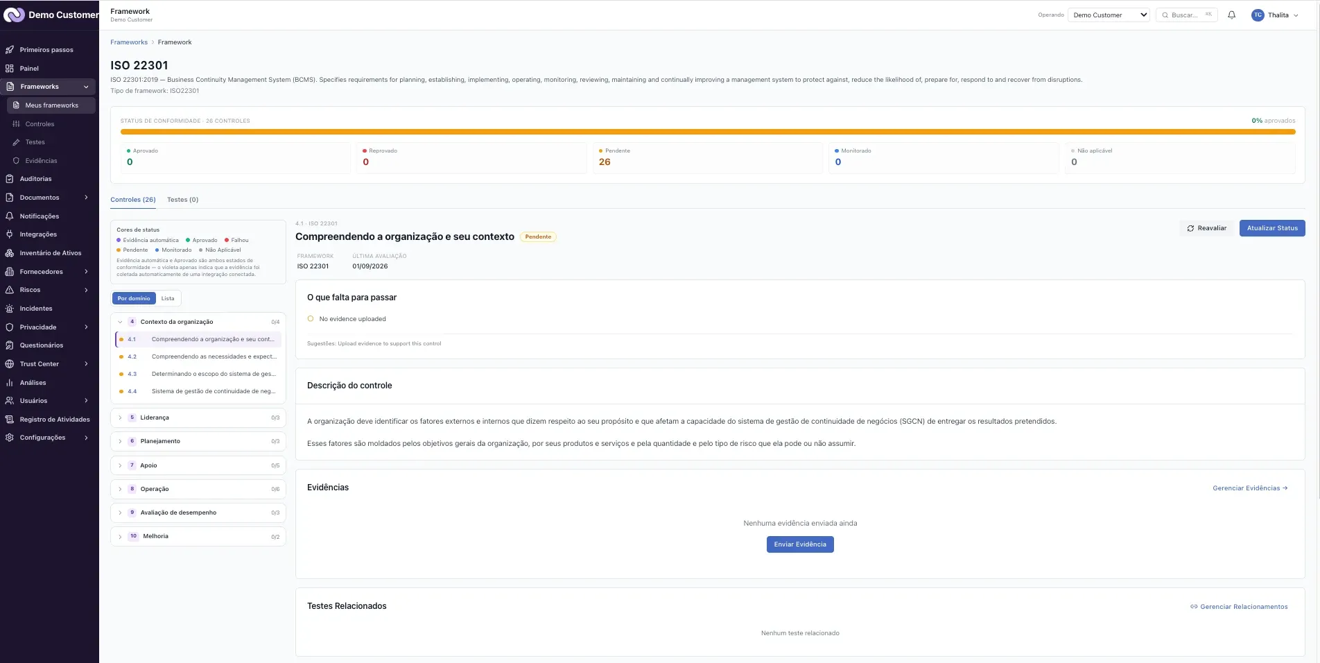 Frameworks – Catálogo: habilitar e desabilitar uma norma