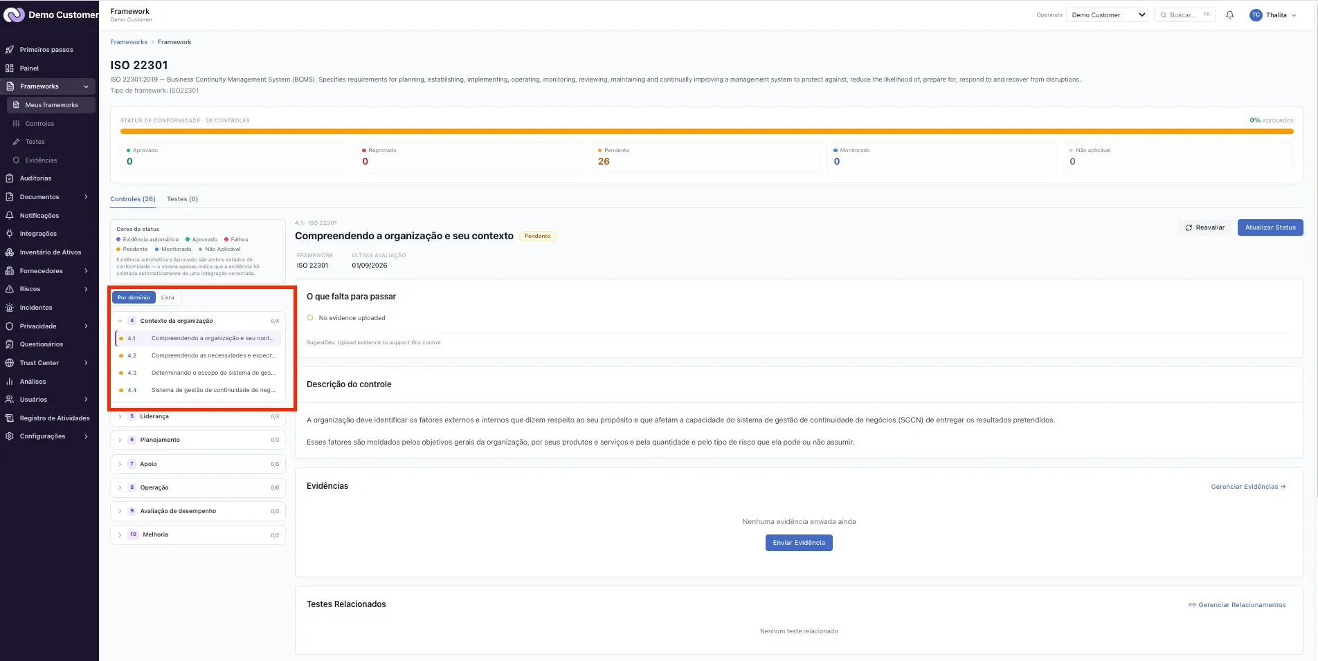Frameworks – ISO 22301 (continuidade): o que a plataforma cobre