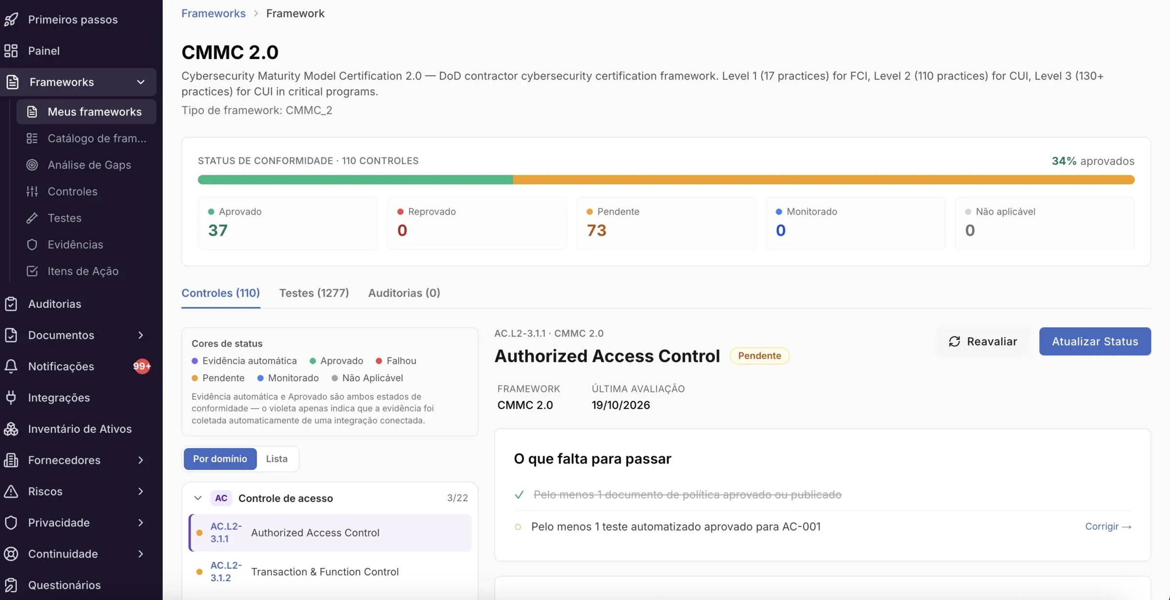 Frameworks – CMMC 2: o que a plataforma cobre