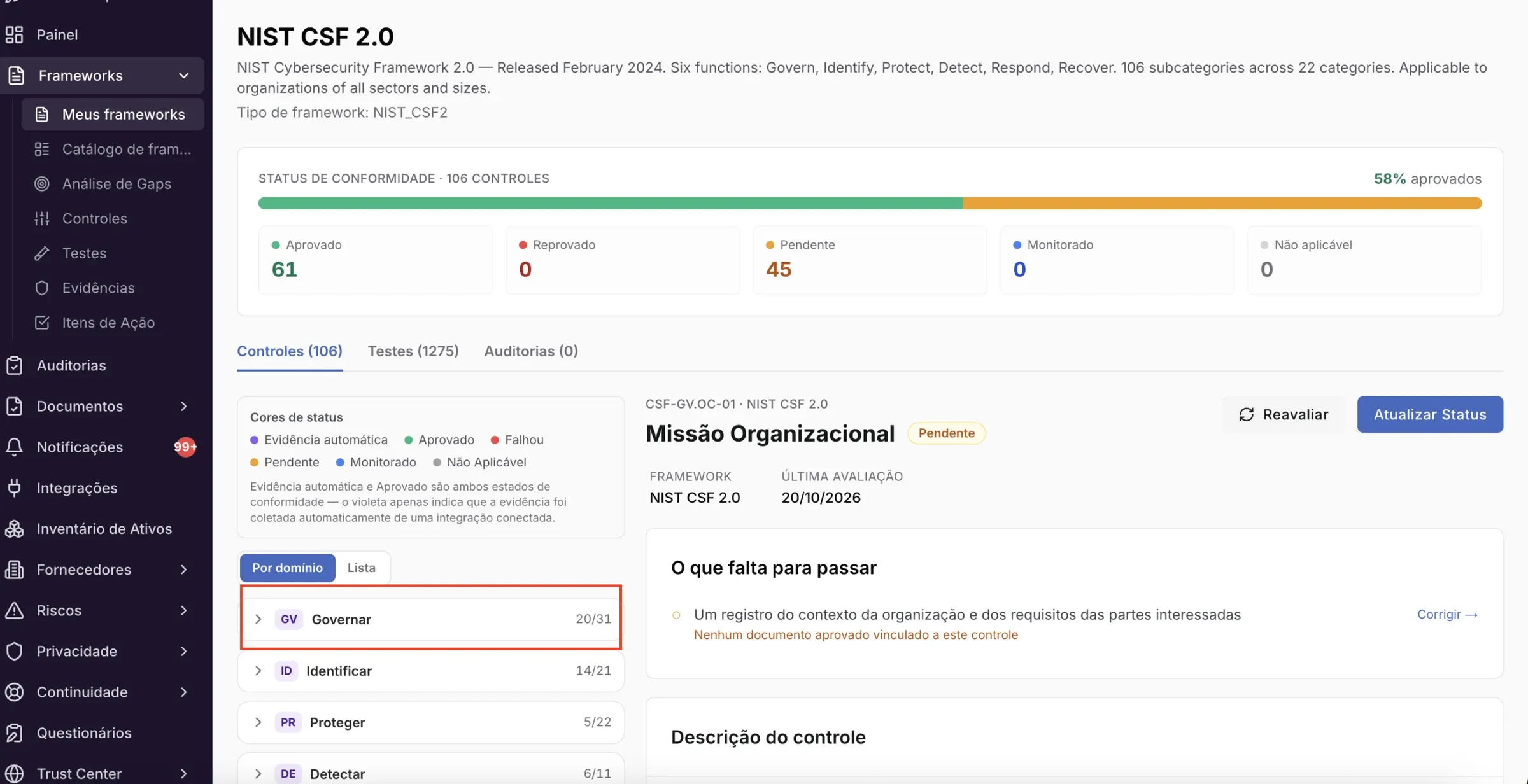 Frameworks – NIST CSF 2: o que a plataforma cobre