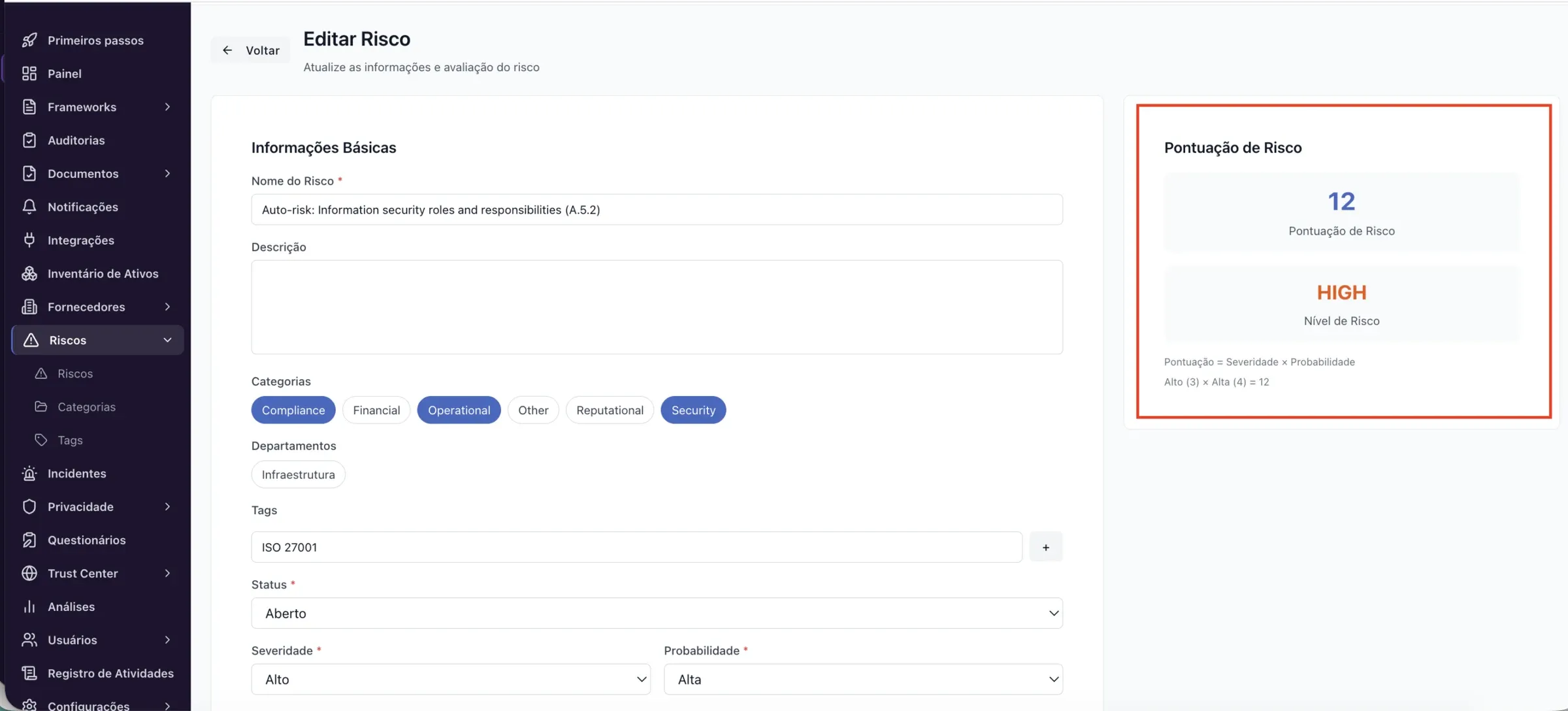 Riscos – Como cadastrar um risco manualmente