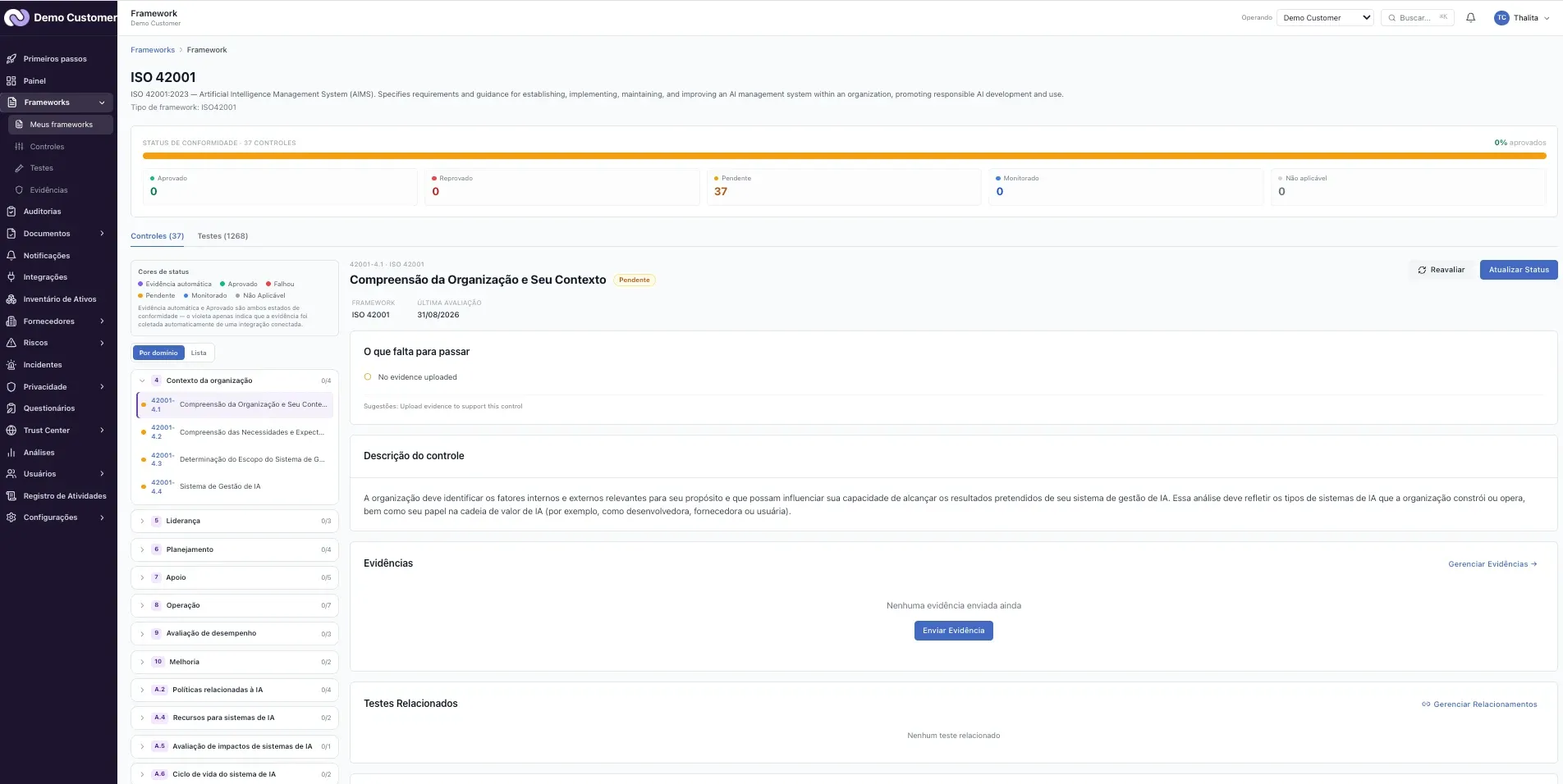 Frameworks – ISO 42001 (IA): o que a plataforma cobre