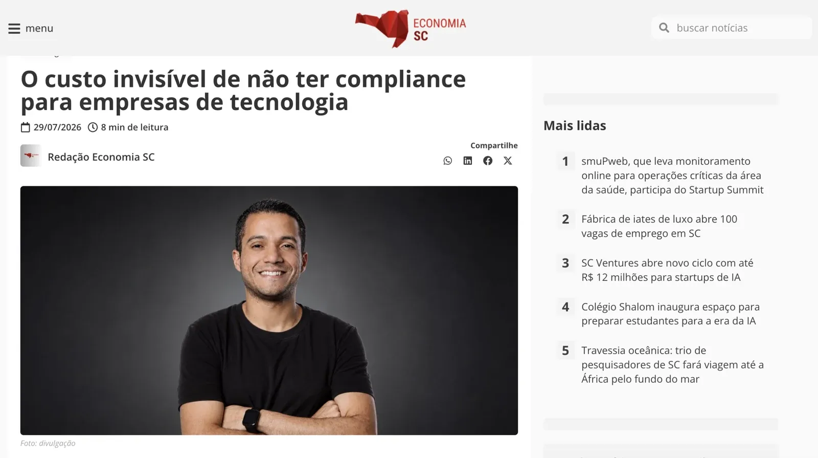 Imagem de abertura: Solon Santos, Head de Operações da Imara é destaque no site EconomiaSC