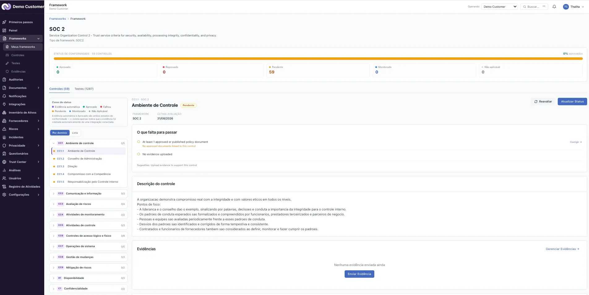 Frameworks – SOC 2: o que a plataforma cobre