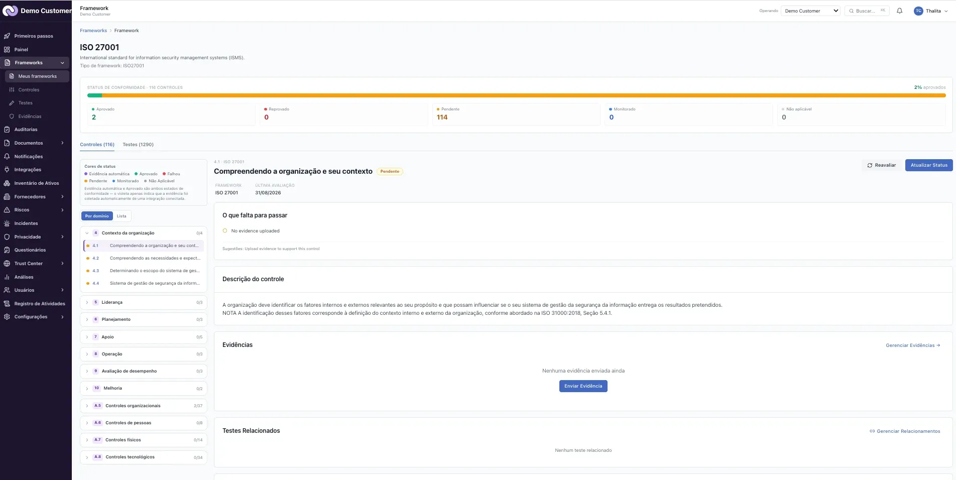 Frameworks – ISO 27001: o que a plataforma cobre