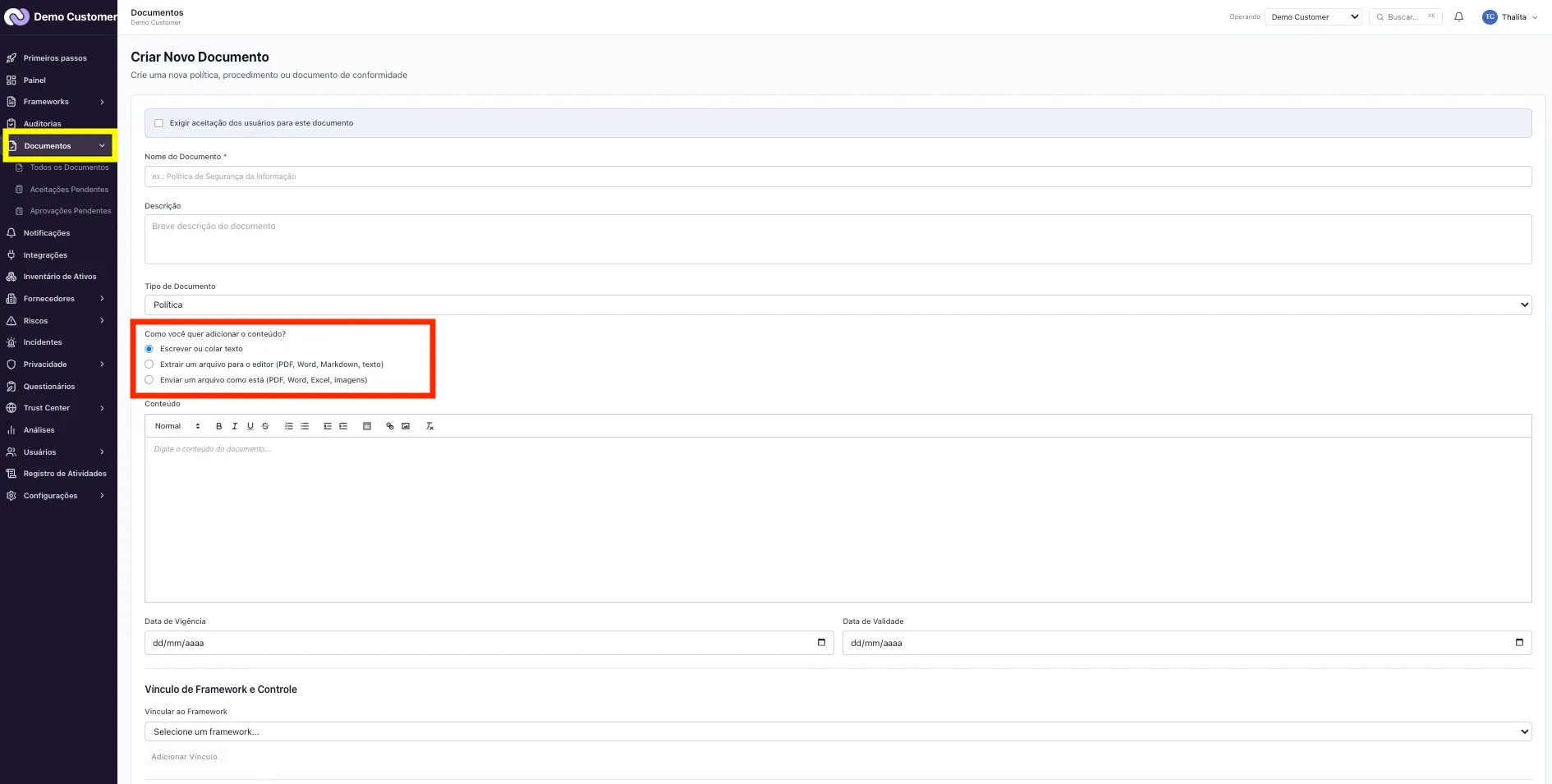 Documentos – Como criar um documento: escrever, extrair ou enviar arquivo