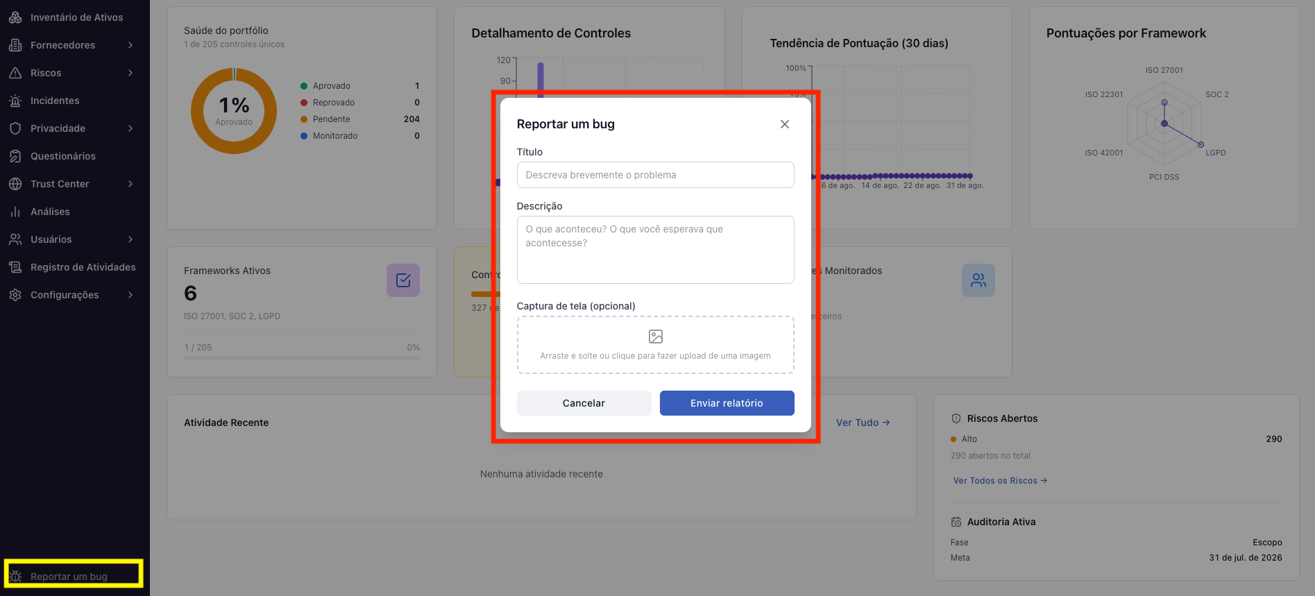 Plataforma – Como reportar um problema pelo botão de bug