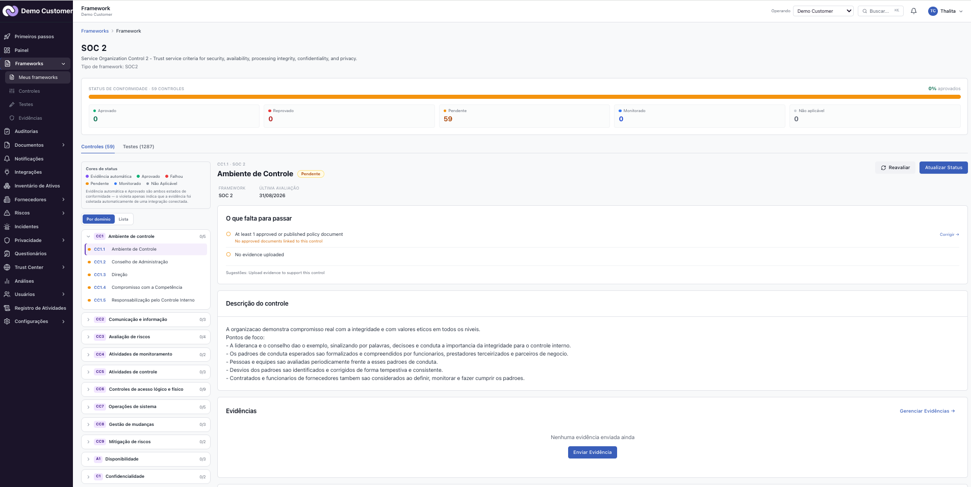 Frameworks – SOC 2: o que a plataforma cobre
