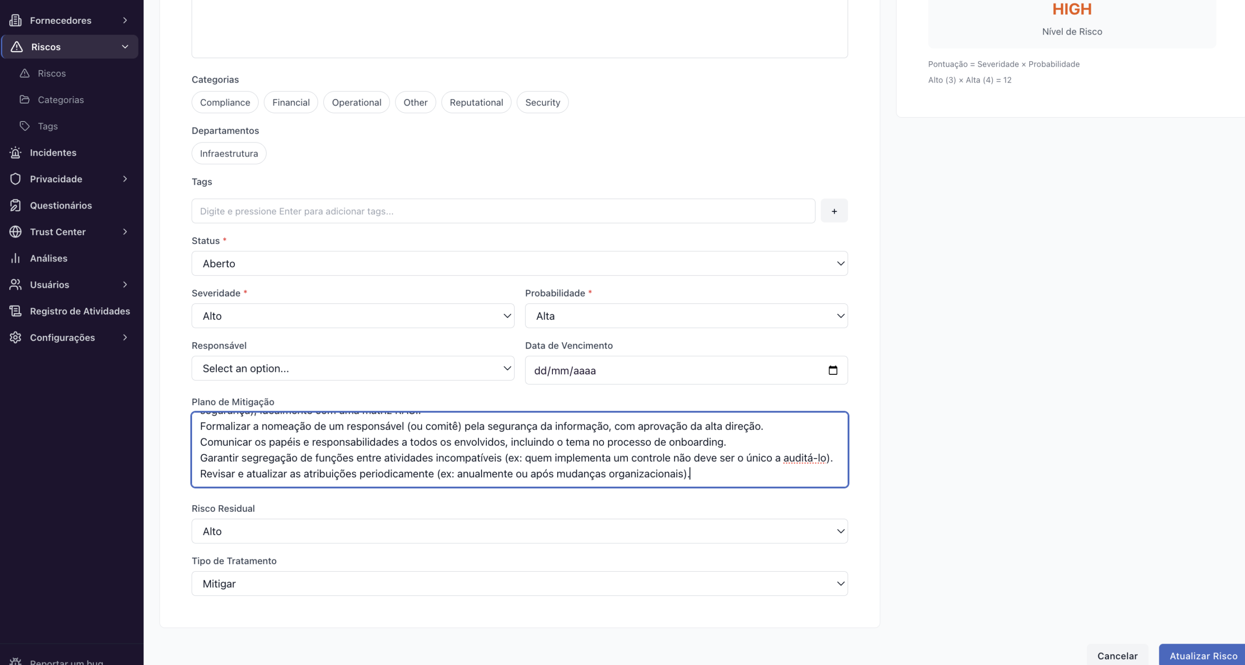 Riscos – Como cadastrar um risco manualmente