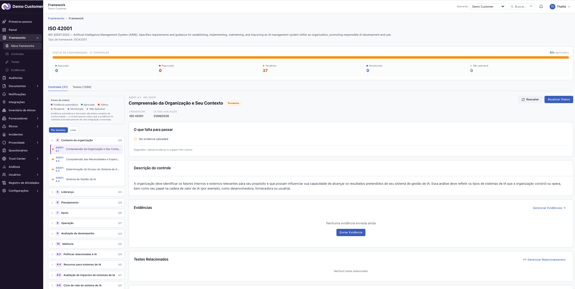 Frameworks – ISO 42001 (IA): o que a plataforma cobre