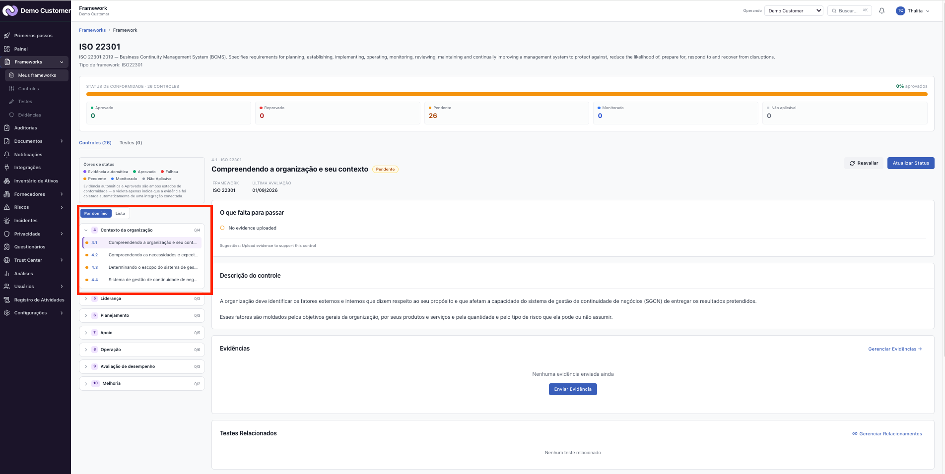 Frameworks – ISO 22301 (continuidade): o que a plataforma cobre