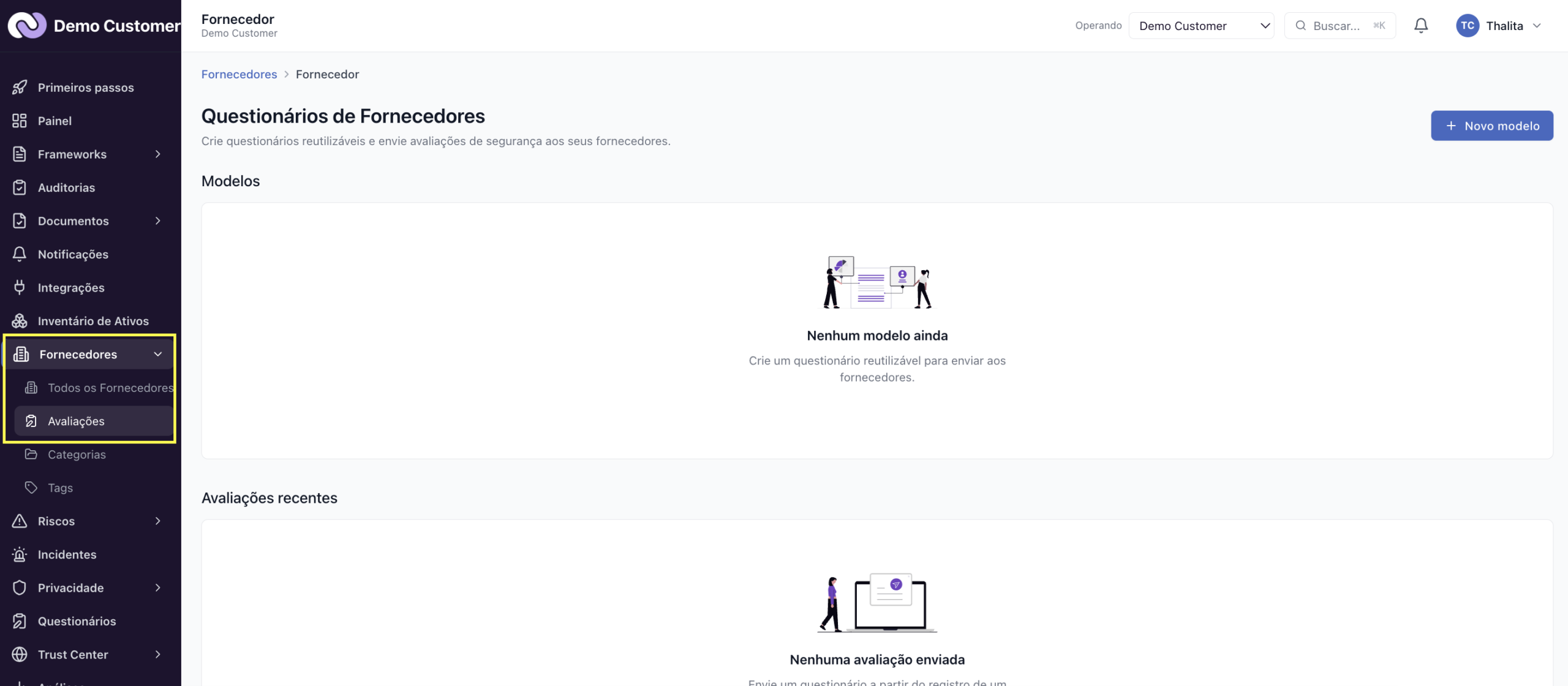 Fornecedores – Enviar a avaliação e acompanhar a resposta