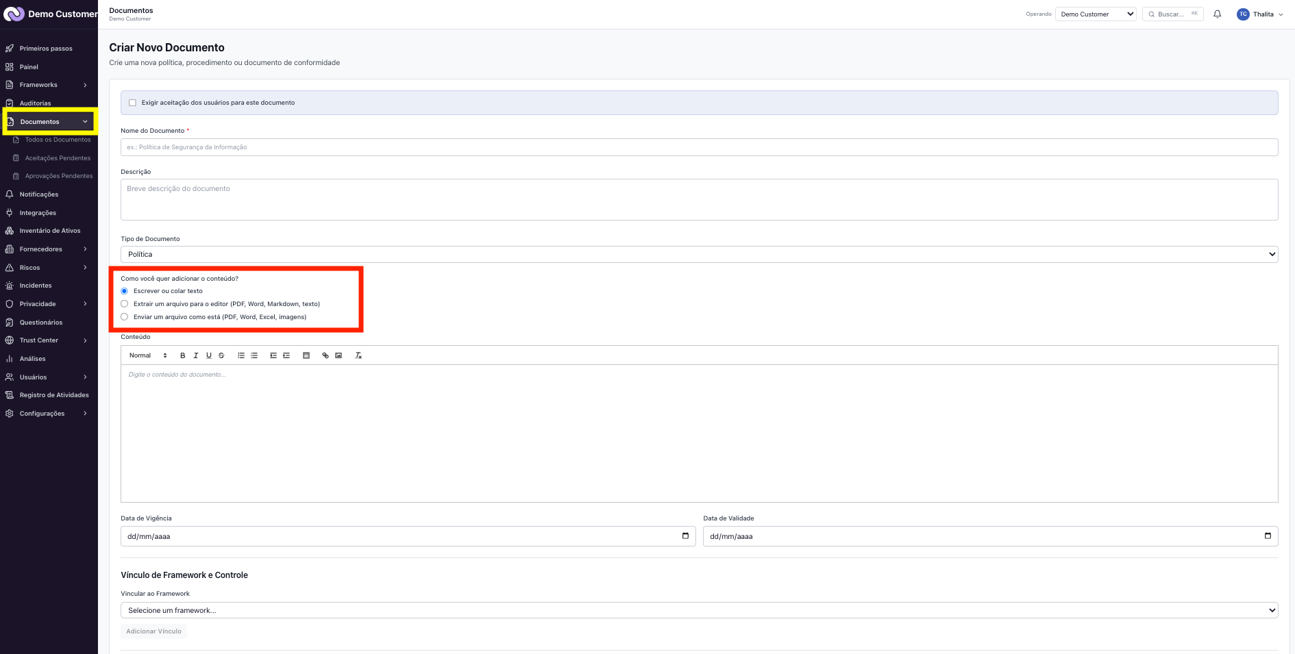 Documentos – Como criar um documento: escrever, extrair ou enviar arquivo