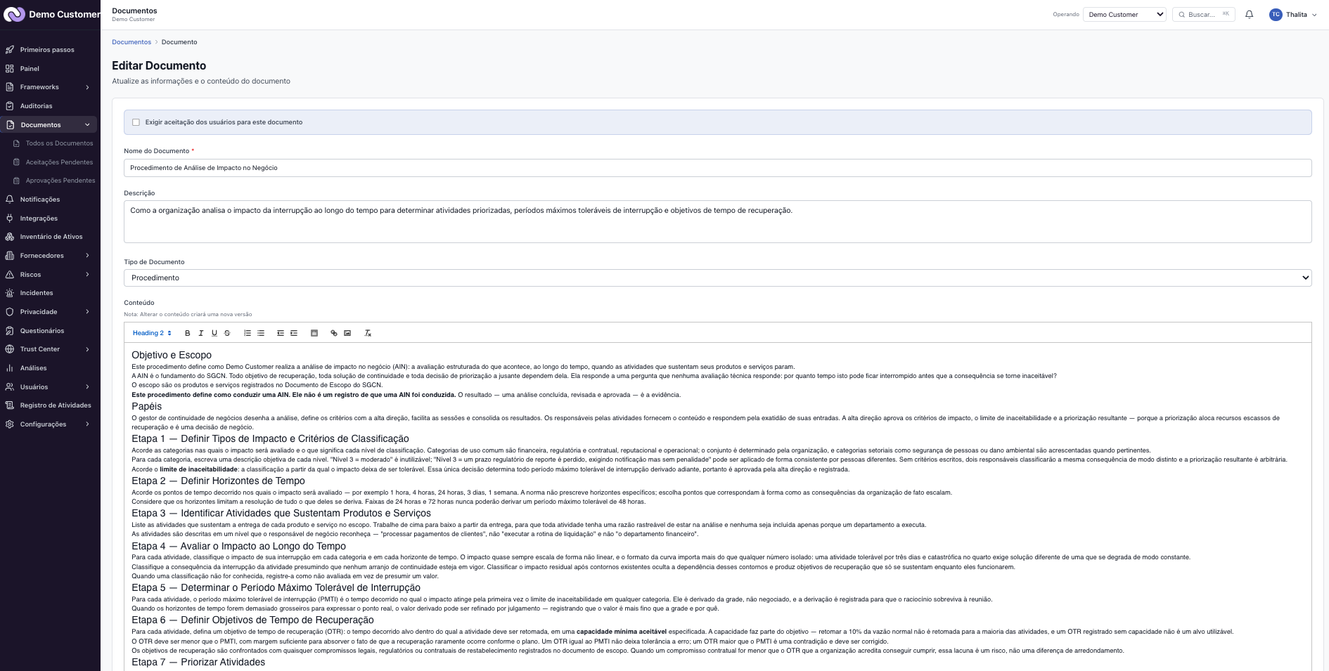 Documentos – Editor, versões e arquivos