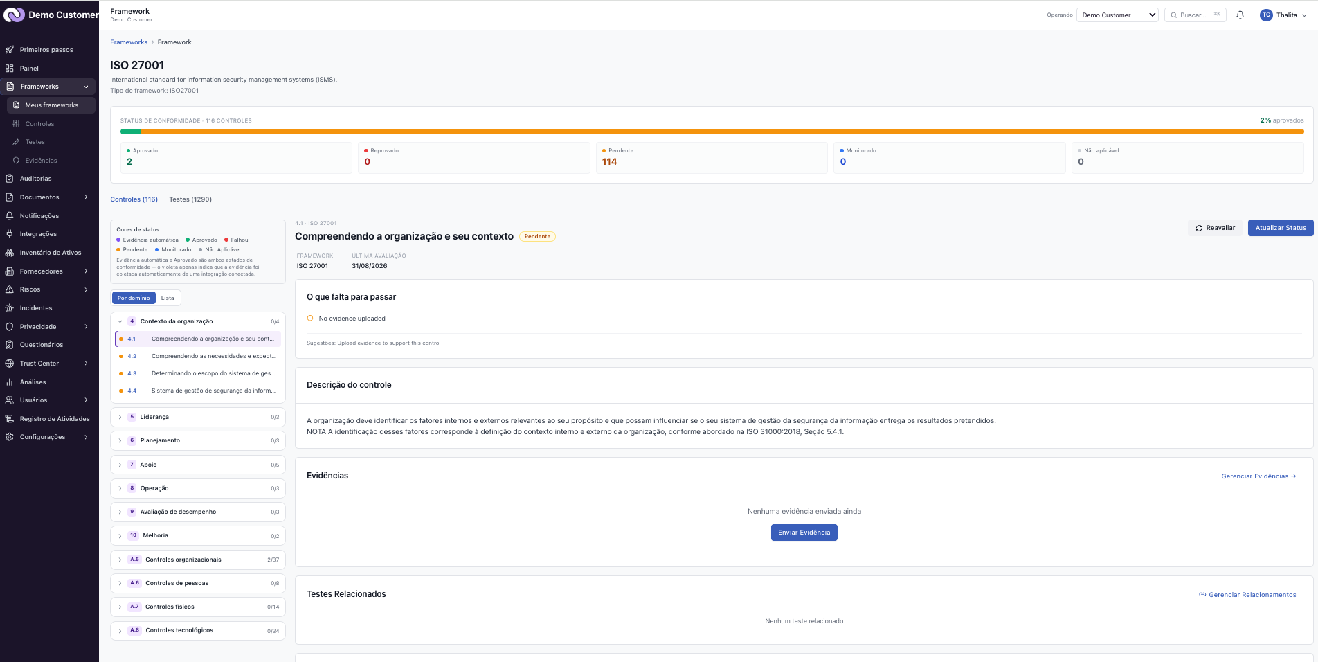 Frameworks – ISO 27001: o que a plataforma cobre