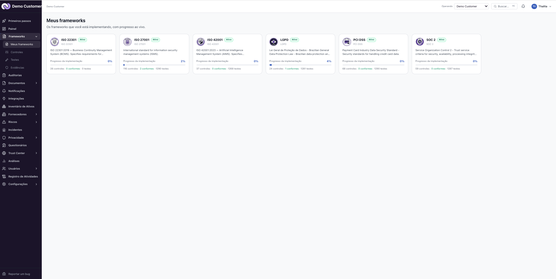 Frameworks – Meus frameworks: acompanhar o progresso
