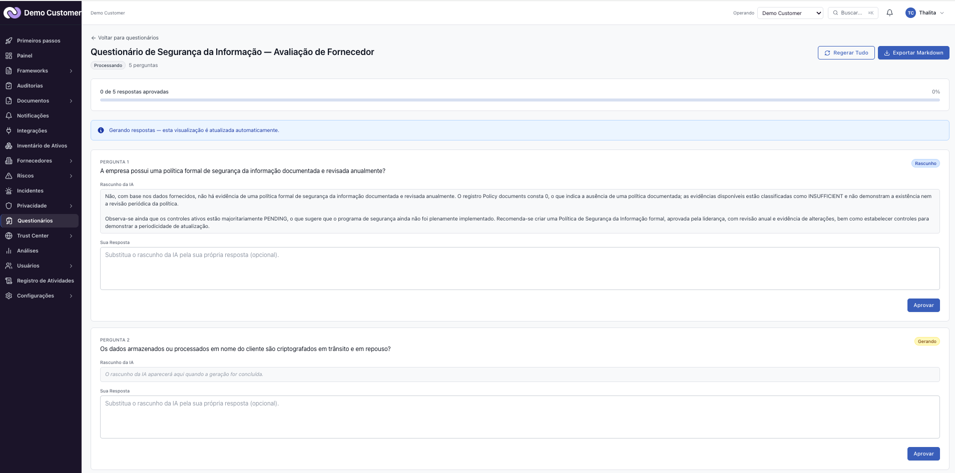 Questionários – Responder a um questionário de segurança recebido
